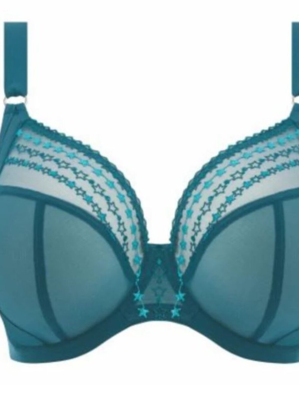 Elomi Blue Star Teal Matilda Plunge Underwire Bra Size 38J US/ 38GG UK